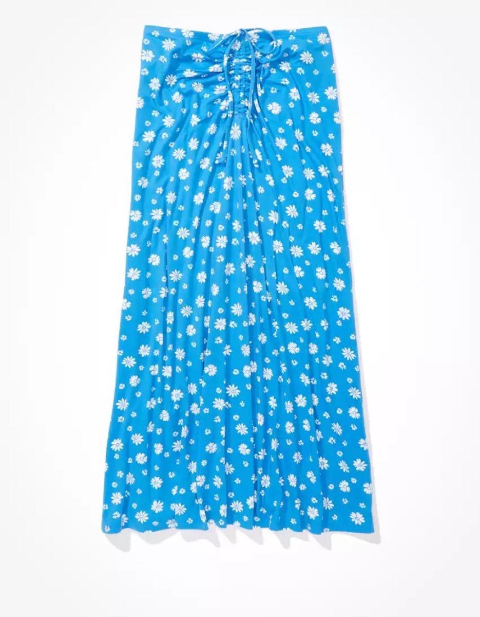 Jupes American Eagle AE Floral Ruched Midi Bleu Femme | XUY-07801437